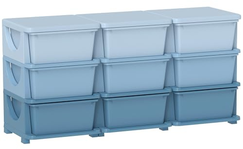 HOMCOM Schubladenschrank für Kinder mit Stauraum Blau 113 x 37 x 56,5cm | Aufbewahrungsboxen, Spielzeug-Organizer, Spielzeugkiste, 6 Ebenen, für Kinderzimmer, 3-6 Jahre, Kindermöbel