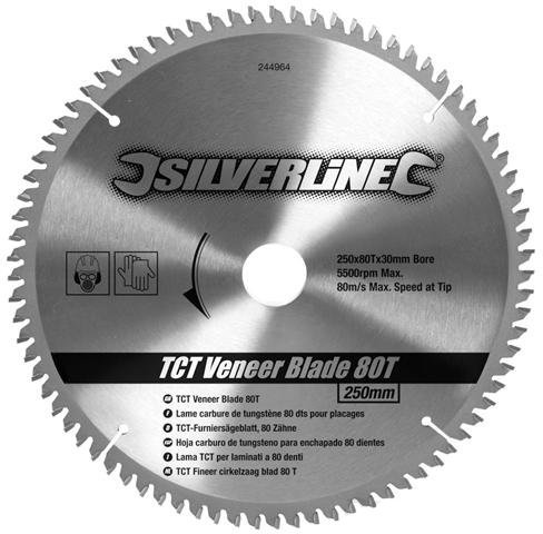 250mm X 30mm TCT Veneer Blade 80t Circular Saw - 25mm,20mm,16mm Rings