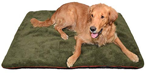 Petbed - Hundedecke Faserpelz | Robustes Material | Isolierende Thermo-Decke | Waschbar | rutschfest | 90 x 130 cm, Oliv