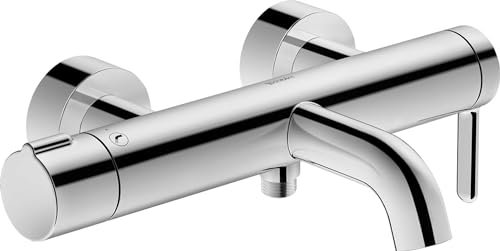 Duravit C.1 Wannenarmatur Aufputz für 2 Verbraucher mit Umstellventil und Rückflussverhinderer, Einhebel-Wannenmischer mit Keramikmischsystem, Badewannenarmatur in Chrom