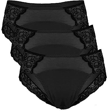 Neione Damen Periodenunterschwäsche Menstruationsunterwäsche Perioden Unterhosen mit Spitze Frauen Postpartum Hipster Unterwäsche 3er Pack Schwarz M