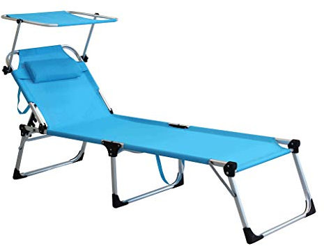 milani home Brandina Pieghevole Lettino Sdraio Alta in Alluminio con Tettuccio per Campeggio Spiaggia Mare Piscina Giardino