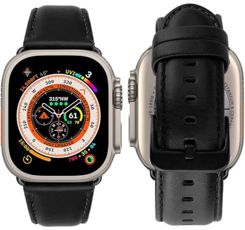 MroTech Compatibile con Apple Watch 49 mm 45 mm 44 mm 42 mm Cinturino Pelle Banda Ricambio per iWatch Series 8/7/6/5/4/3/2/1 Cinturini con Bracciale Sostituzione 42mm/44mm/45mm/49mm Classic Nero