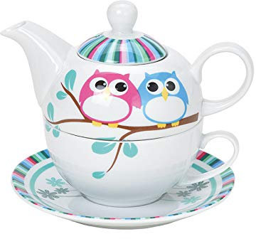 Tea for One Set mit Eule (Kanne & Tasse & Untertasse)