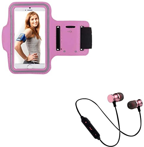 Pack Sport per iPhone 11 PRO Smartphone (Auricolari Bluetooth in Metallo + Braccio) Courir T5 (Rosa)