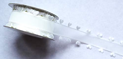 CaPiSo 10m Organza 25mm mit Herz Geschenkband Herzen Dekoband Herzband Organzaband Hochzeit Weihnachten (Creme)