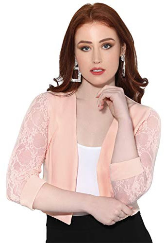 KRISP Bolero Mujer Fiesta Tallas Grandes Torera Chaqueta Corta Boda Elegante Barata Noche Vestir Manga, Rosa - (5159), 48 EU (20 UK), 5159-PNK-20