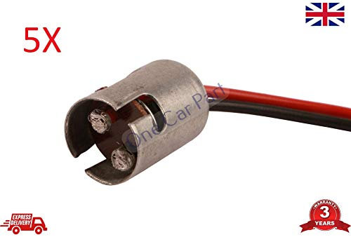 5 x Double Contact Bayonet Light Bulb Socket Holders - Plastic Wired BA15S, P21W