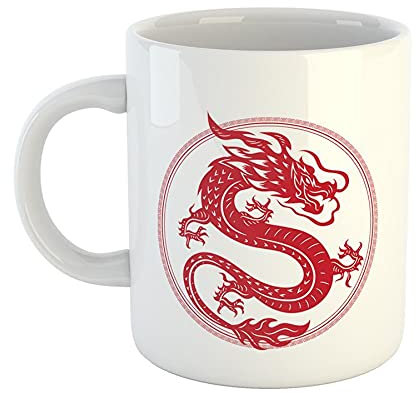 Hellweg Druckerei Huuraa Kaffeetasse Roter Chinesischer Drache Long Asien Geschenk Idee Keramik 330ml Kaffee-Becher mit Bild