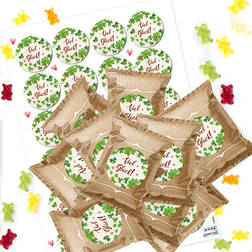 Logbuch-Verlag 24 Viel Glück Geschenke Gummibärchen Tütchen Glücksbringer für Gäste Silvester Party