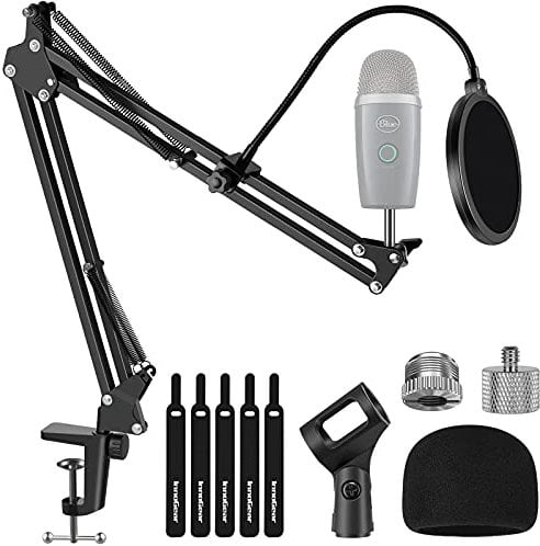 InnoGear Mikrofonständer, verstellbares Mikrofonständer-Set für Blue Yeti Nano Aufhängungsausleger Scherenarmständer mit 5/8 Zoll bis 3/8 Zoll Schraube, 5/8 Zoll auf 1/4 Schraube, Nano Mic