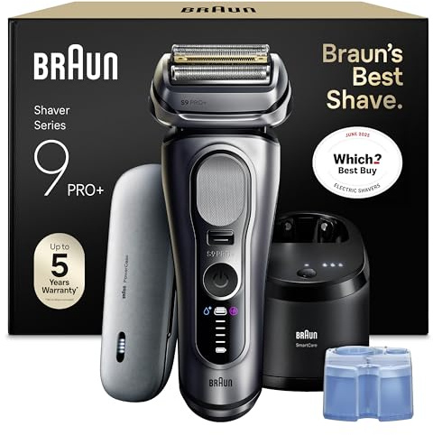 Braun Series 9 PRO+ Electric Shaver for Men, Wet & Dry Razor, Silver | 5+1 Ultra Thin Precision Blades, Pro SensoAdapt Technology, Rechargeable Battery, PowerCase, 6in1 SmartCare Center, 9677CCE