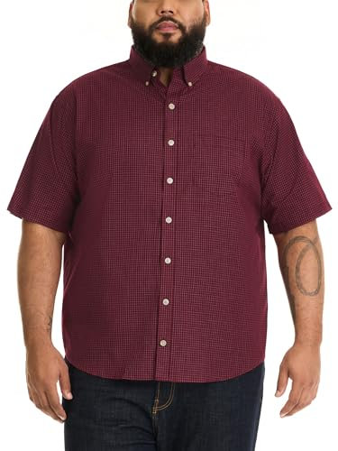 Van Heusen Men's Big & Tall Big Wrinkle Free Short Sleeve Button Down Check Shirt, Port Red Minicheck, 4X-Large Tall