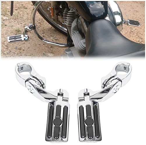 ECOTRIC Repose-pieds de moto 3,2 cm avec pinces rapides compatibles avec Harley Davidson Touring Road King Street Glide Honda Kawasaki Suzuki Yamaha Crash Bar Protection du moteur – Angle court