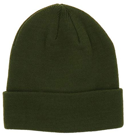 SHIPITNOW Khaki grüne Herren oder Damen Wintermütze Einfarbig - Basic Strickmütze ohne Bommel - 100% Acryl Beanie- Einfaches und klassisches Mützen ohne Marke - Einheitsgröße