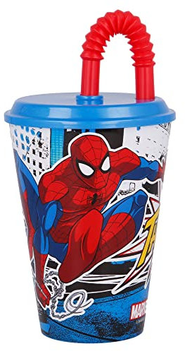 Stor Vaso Infantil Reutilizable con Tapa y Pajita de 430 ml de Spiderman