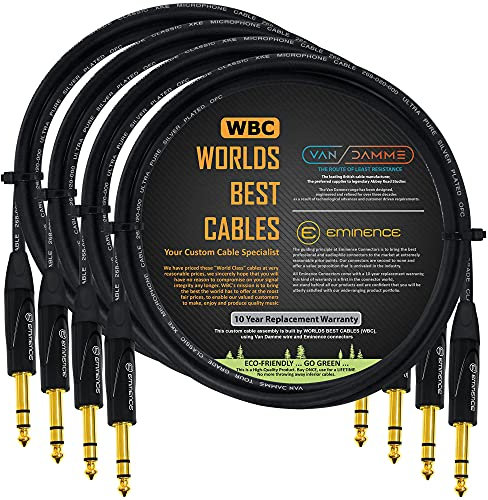 WORLDS BEST CABLES 4 Units - 1 Meter - Van Damme Tour Grade Classic XKE Microphone - Premium Silver-Plated OFC Balanced TRS Patch Cable with Eminence E502 6.35mm Gold TRS Stereo Connectors