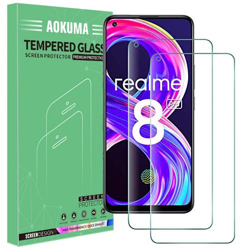AOKUMA [2 Unidades Protector Pantalla para OPPO Realme 8 4G/Realme 8 pro/Reno 6 5G/Reno 6 Z 5G Robusto Antiarañazos Antihuellas con Borde Redondeado Dureza 9H Antiburbujas