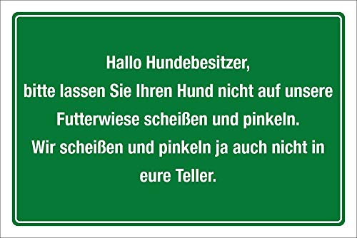 WERBEPUNKT. Schild Landwirtschaft Futterwiese Teller scheißen Hunde verboten Alu-Verbund 600 x 400 mm