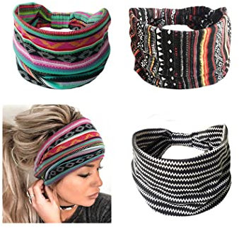 Yean Breites Stirnband, Boho-Haarbänder, geknotet, Turban, Yoga, Stirnband, Stretch, Twist-Kopfwickel, gestreift, Stoff-Stirnbänder für Damen und Mädchen, 3 Stück