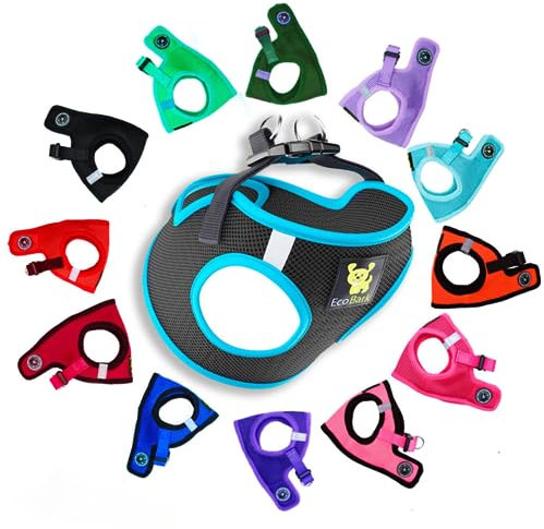EcoBark Step in Dog Harness - Teacup Dog Harnesses for XXXS, XXS, XS and Small Dog Breeds - Reflective - Adjustable Mini Body Halter Vest - Tiny Soft Mesh Toy Breed (Black and Teal, XXXS)