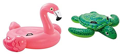 Intex - Inflatable Flamingo - 147x140x94 cm & Lil' Sea Turtle Ride On 1.50m x 1.27m Swimming Pool Beach Toy #57524NP