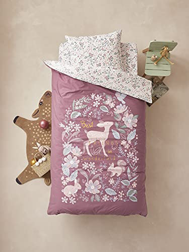 VERTBAUDET Kinder Bettwäsche-Set,Wunderland pflaume 140X200 - KISSEN 63X63
