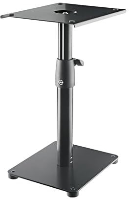 K&M 26775 Monitor Table Tripod Black Steel Height-Adjustable Shelf for Near-Field Monitors Large Plate