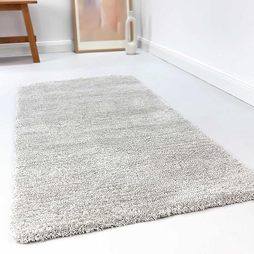 Wecon Home Kuschelig weicher Esprit Hochflor Teppich, bestens geeignet fürs Wohnzimmer, Schlafzimmer und Kinderzimmer RELAXX (80 x 150 cm, hellgrau Creme meliert)