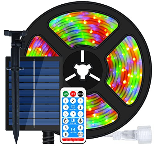 MIWATT Bande LED solaire de 5 m, bande LED multicolore, avec télécommande RF 17 touches, 280 LED, éclairage de maison, fête, cuisine, jardin, piscine