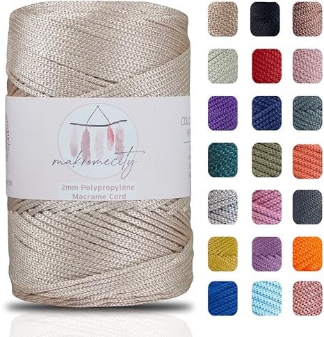 Makromecity, Polyester Macrame Cord 2mm x 250 yards (750 feet) 2mm Polypropylene Latte Macrame Cord Crochet Macrame Bag Cord Crafts for Wall Hangings, Bags, Underplate, Rug