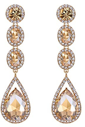 EVER FAITH Damen Ohrringe Kristall Hochzeit Mode Teardrop Lange Baumeln Kronleuchter Ohrhänger Braun
