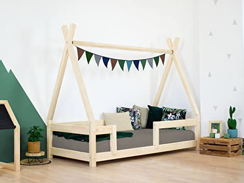 Kinder Tipi-Bett NAKANA mit Sicherheitsgitter - Massivholz - weiß - 140 x 200 cm