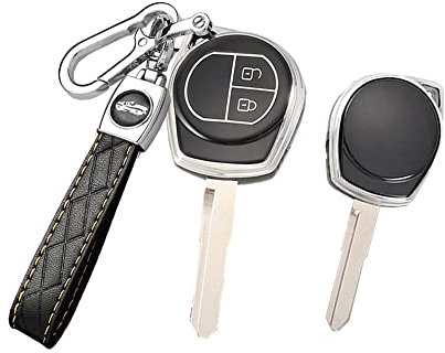 HIBEYO Coque de clé de Voiture Compatible avec Suzuki Coque de Protection en Silicone pour Suzuki Swift SX4 Ignis Liana Vitara JIMNY pour Opel Agila B Télécommande 2 Boutons Porte-clés en Cuir Noir
