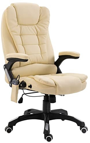 Tidyard Bürostuhl Massagefunktion Chefsessel Massagesessel Drehstuhl Stuhl Massagestuhl Gamingstuhl Schreibtischstuhl 68 x 71 x (110-119) cm (L x B x H) Mit 6 Massagepunkten und Heizfunktion Creme