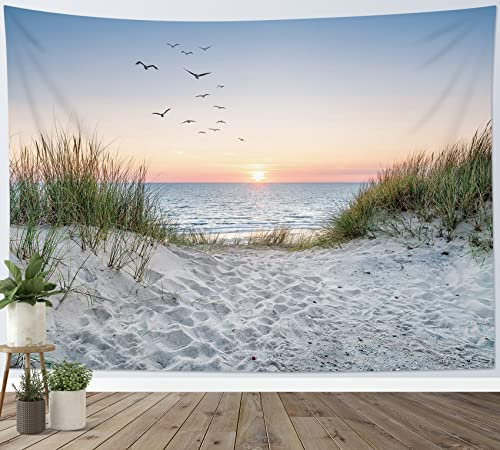 LB Wandteppich Tropischer Strand Wandtuch Möwen Fliegen auf dem Meer Wandbehang Sonnenuntergang Landschaft Tapisserie für Wohnzimmer Schlafzimmer Wohnheim Wanddeko,200x150cm