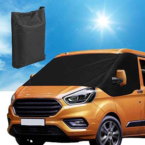 CISSIYOG Front Windscreen Wrap Cover, 600D Luxury Screen Window Sunshades, Waterproof Weatherproof Car Windshield Sunshades Curtain for All Ford Transit Custom, Black