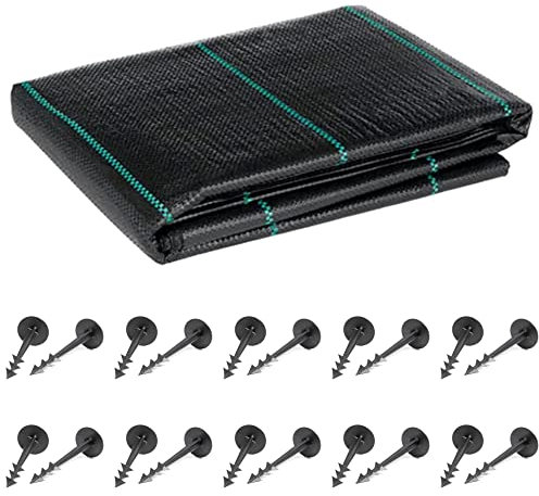 1.5 x 5 m / 4.9 x 16.4 ft Weed Control Membrane, Weed Control Woven Fabric, Ground Cover Sheet, 100 GSM, UV Stabilised, Weed Barrier Mat for Gardens, Patios, Flower Beds, Landscaping (Black) + 20 Pegs