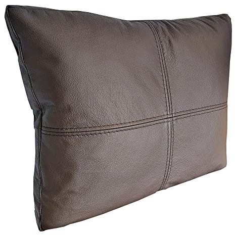 Quattro Meble Dunkelbraunes Echt Leder Kissen Deko Kissen Echtleder Rückenkissen Rindsleder - Volleder Sofa Couch Leder Zierkissen Lederkissen Modell P&Z4EL Leder MDR Dark Brown (30 x 50 cm)
