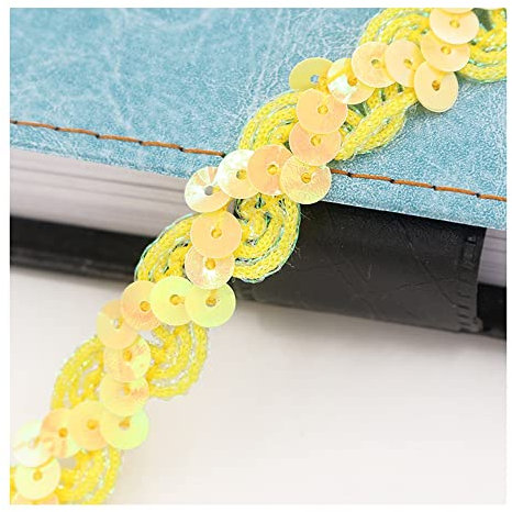 Yurosiay 5m×1.5cm Paillettenband Glänzende Geflochten Paillettenborte Wellig Dekoband Pailletten Zierband Bunt Paillettenband zum Aufnähen Paillettenbesatz für DIY Nähen Handwerk Gelb