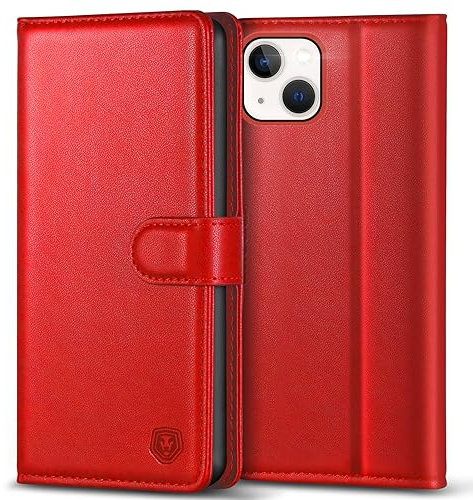Kuafcase Compatible for iPhone 14 Case with 4 Card Slots Magnetic Closure Kickstand Shockproof Protective Phone Case Compatible for iPhone 14 - Red