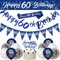 60th Birthday Decorations for Men - Navy Blue and Silver Party Supplies with Banner, Bunting, Sash, Confetti, Latex Balloons, Triangle Flags, Cake Toppers