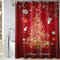 M&W Home roter gemütlicher Duschvorhang mit Weihnachtsbaum goldenem Rentier weißen Schneeflocken und goldenen Sternen - für warme und behagliche Weihnachtsstimmung