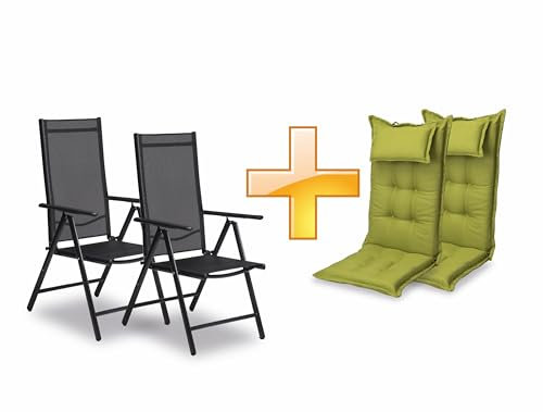 sunnypillow 2er Set Gartenstühle und Gartenstuhlauflagen Hochlehner | 120x50x9 cm Hochlehner Auflage wasserdicht UV-lichtecht | Klappsessel Klappstuhl für Garten Polsterauflagen Stuhlauflage | Grün