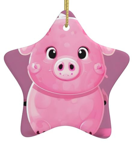 Weihnachtsstern aus Keramik, niedliches Schwein, ideal als Party-Dekoration und Weihnachtsanhänger, Pink
