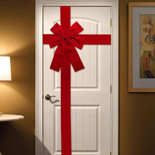 Nœud en ruban de porte d'armoire de Noël, nœuds de porte de Noël en ruban rouge, grand nœud rouge en dentelle pour arbre de Noël, décorations de porte d'entrée de Noël