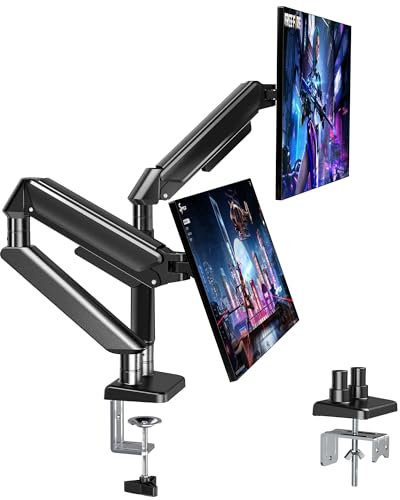 WHYFONE Dual Monitor Arm Desk Mount for 13-32 Inch LED LCD Screens, Height Adjustable Monitor Arm Stand, Gas Spring Desktop Clamp Stand with Tilt Swivel Rotate Weight 2-9kg, VESA 75/100mm