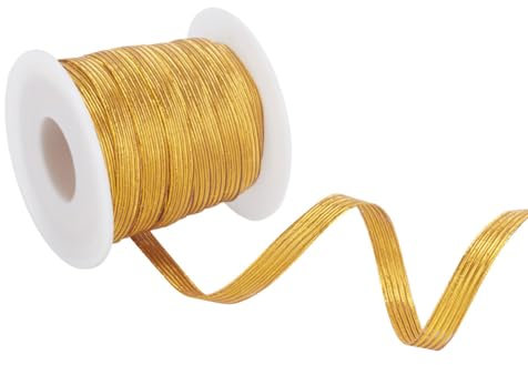 arricraft 21.87 Yards (20 m) Glitzerndes Gummiband, 8 mm Breites Goldenes Metall-Gummiband, Hohe Elastizität, Goldene Gummibänder Zum Nähen Und Schneidern von Kleidungszubehör