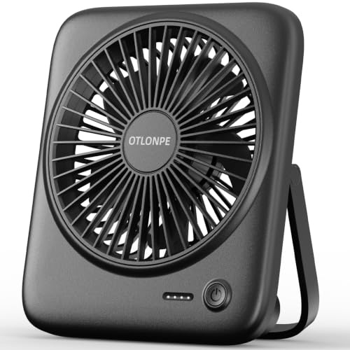 Otlonpe Portable Desk Fan, 4000mAh Small Rechargeable Quiet Personal Fan Battery-Operated & USB-Powered for Table, Travel, Bedroom, Sleeping, Office, Home Use, Cordless, 4-Speed, 6.5 Inches (Black)