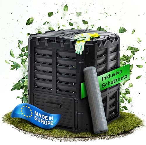 GartenGuru® Composteur Thermique en Plastique de Qualité Supérieure - 360 L - Isolant des Odeurs - Avec Filet de Protection - Rapide et Résistant